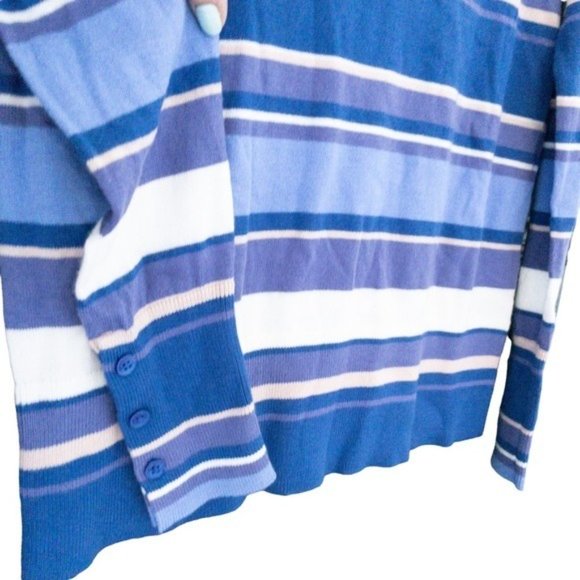 HALOGEN Striped Crewneck Sweater Blue White - Medium - NWT - Picture 3 of 3